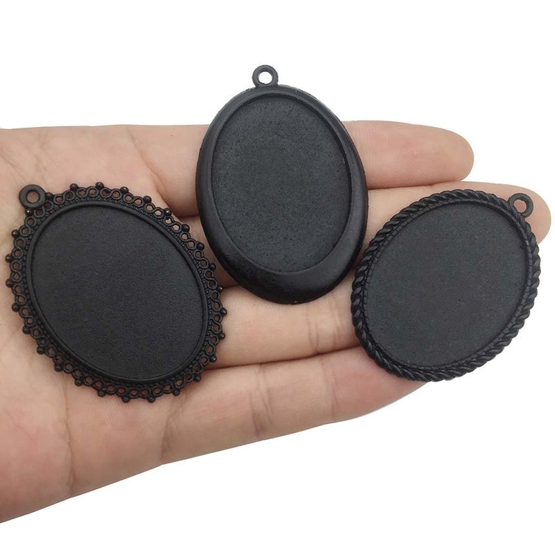 Youdiyla 10pcs 30x40mm Black Pendant Trays, Blank Glass Cabochons Dome Base Setting Bezel Frame Cameo Metal Alloy Charms for Jewelry Making DIY Findings (HM117) - Image 5